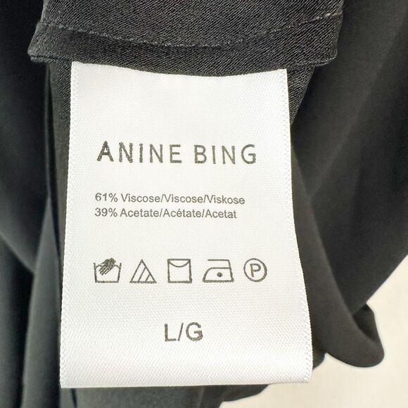 ANINE BING Chelsea Chain Strap Black Midi Dress Size Large Slip Shift Crepe - Picture 7 of 14